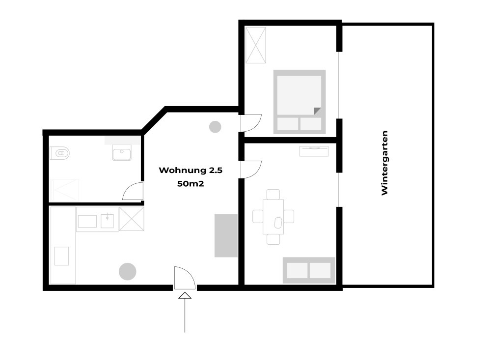 Grundriss 2.5 Zimmerwohnung im Kanton Zug