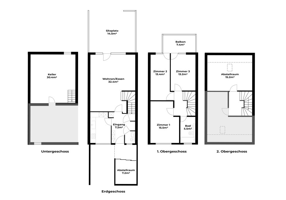 Grundriss Modern möbliertes 4.5-Zimmer-Reihenhaus mit Garten in Zürich