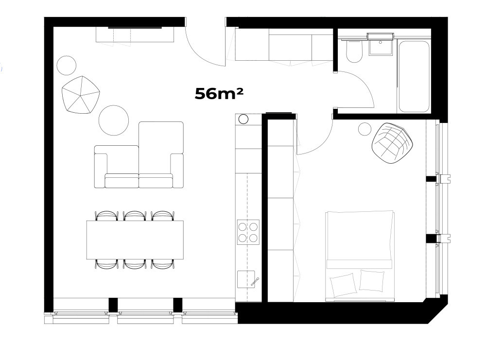 Grundriss 4min zum HB - möblierte 2.5 Zimmerwohnung