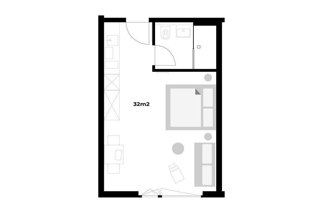 Grundriss NEU - 1.5 Zimmerwohnung - lichtdurchflutetes Apartment mit Sicht in die Alpen