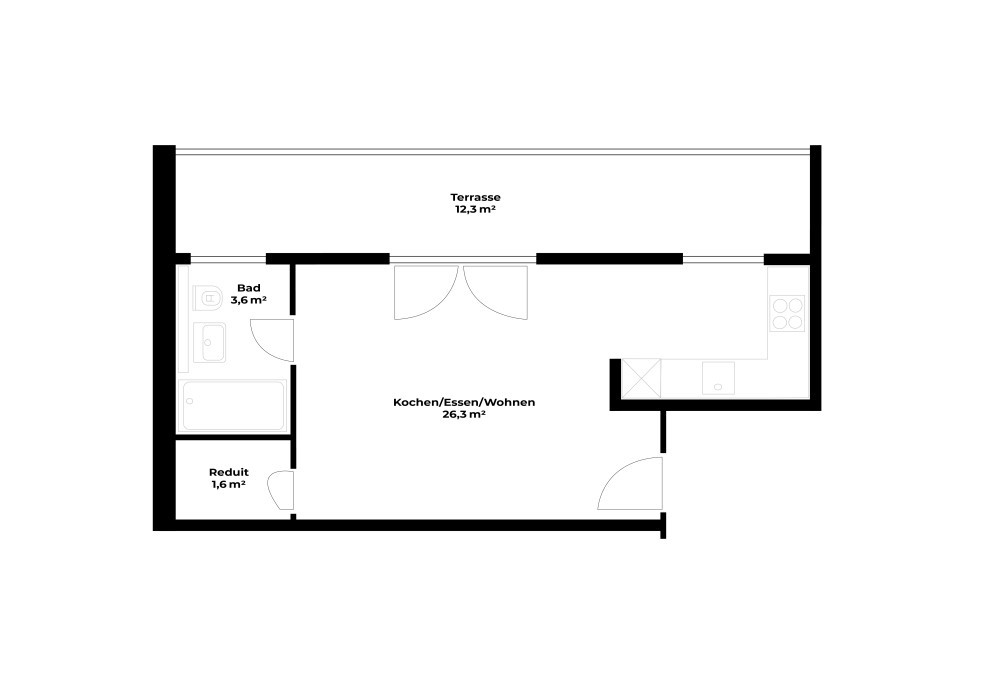 Grundriss Stilvolle 1.5-Zimmerwohnung mit Terasse nähe Kannenfeldpark