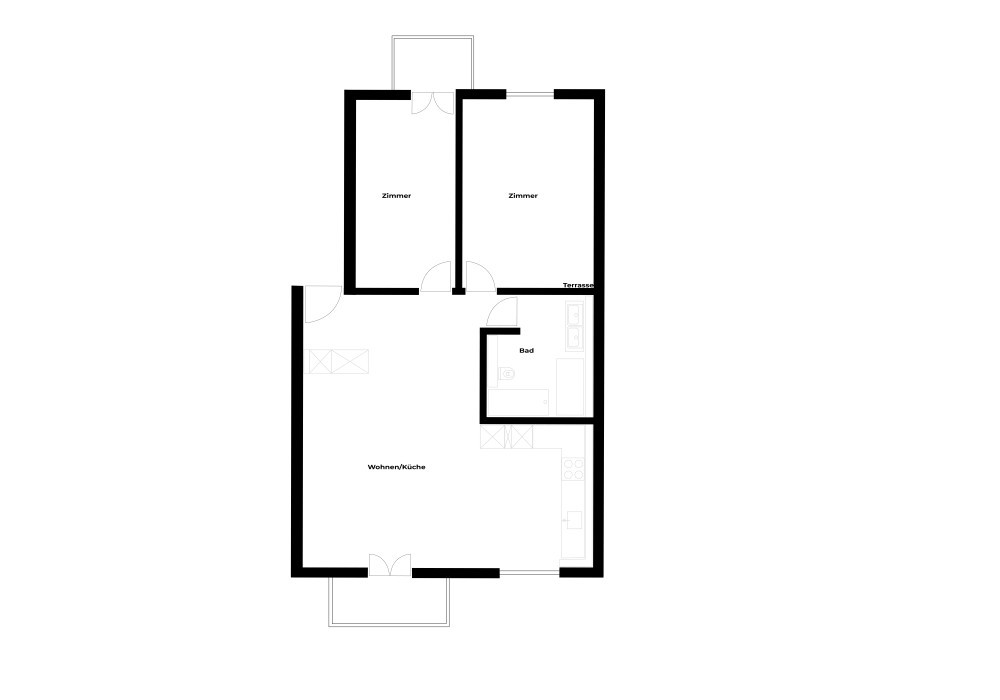 Grundriss Stilvolle möblierte 3.5-Zimmer-Wohnung mit zwei Balkonen im Herzen von Zürich