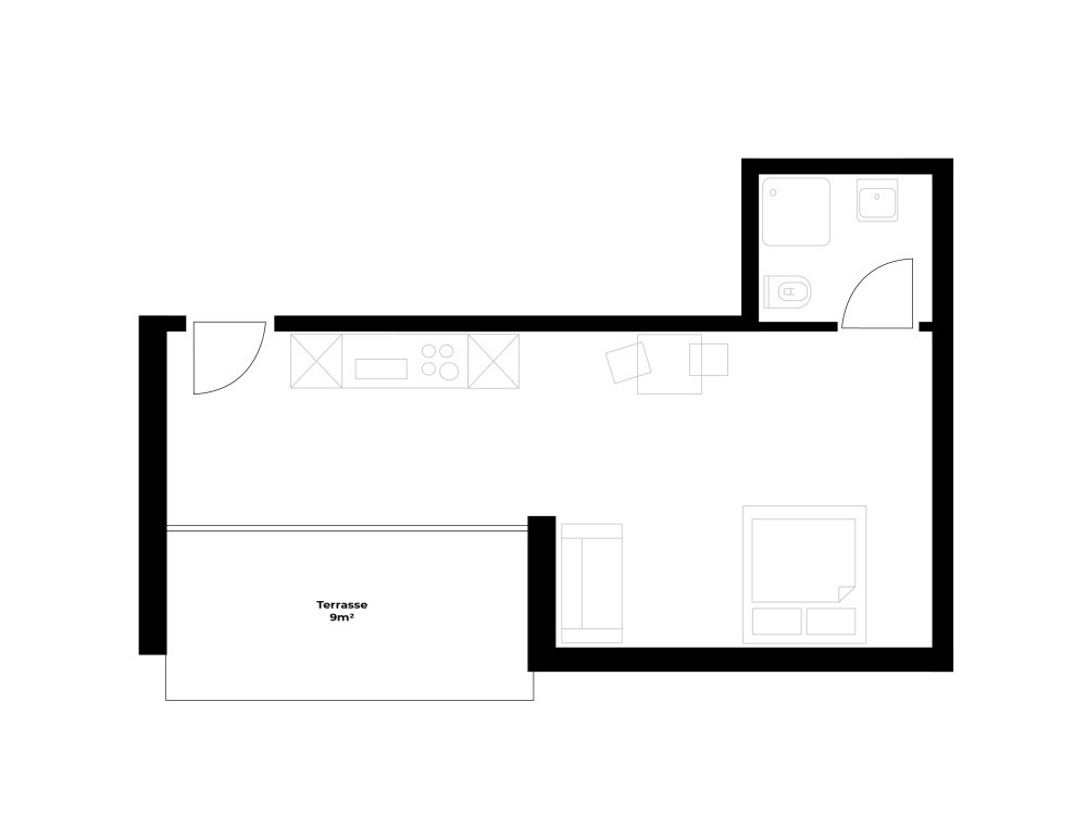 Grundriss 2min zum HB - möblierte 1.5 Zimmerwohnung mit Balkon