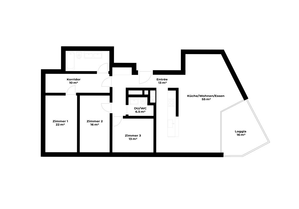 Grundriss Moderne 4.5-Zimmer-Wohnung mit Aussicht in Zug