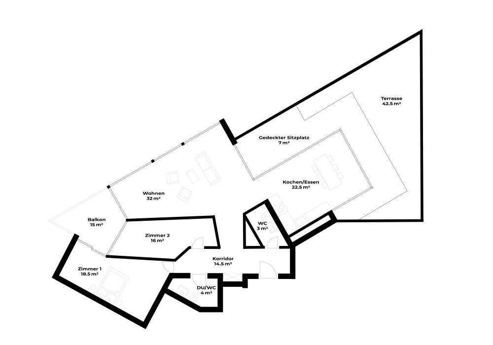 Grundriss Möblierte 4.5-Zimmer-Wohnung mit Aussicht und Dachterrasse in Luzern