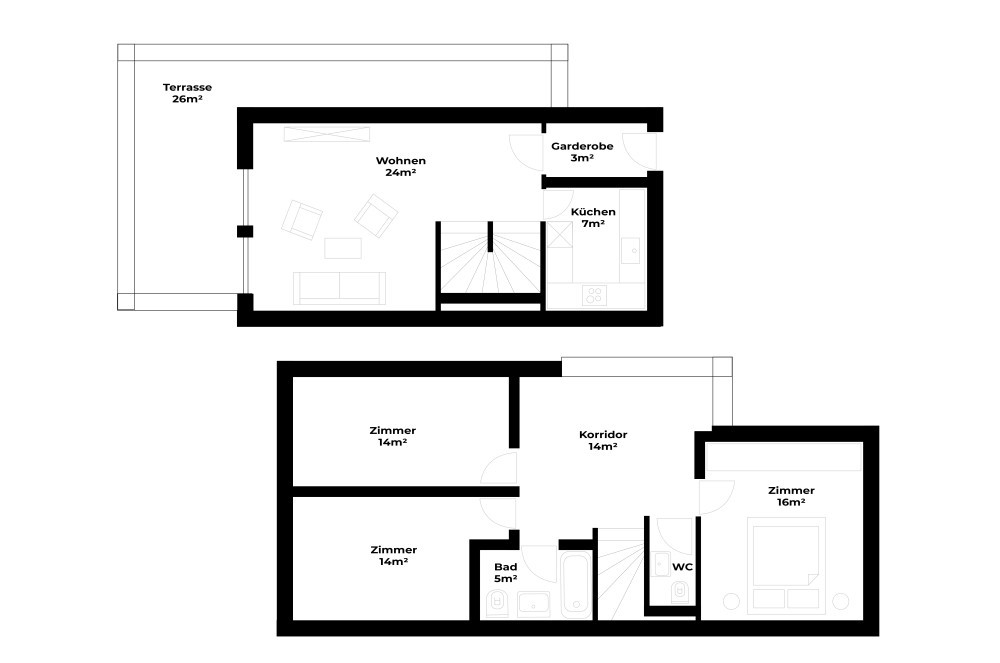 Grundriss Helle 4.5-Zimmer-Attikawohnung mit grosser Terrasse & Weitblick in Luzern