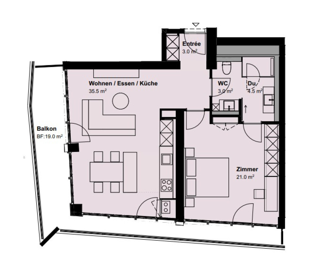 Grundriss Modernes möbliertes Business Apartment mit Weitsicht – Zürich Nord