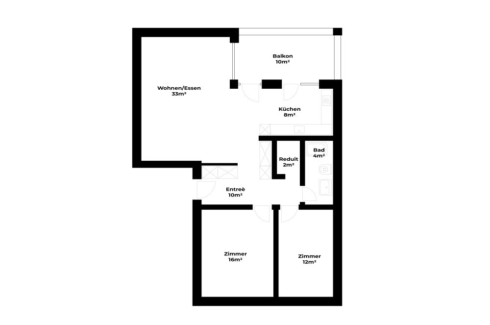Grundriss Grosszügige möblierte 3.5-Zimmer-Wohnung mit Balkon in Rotkreuz