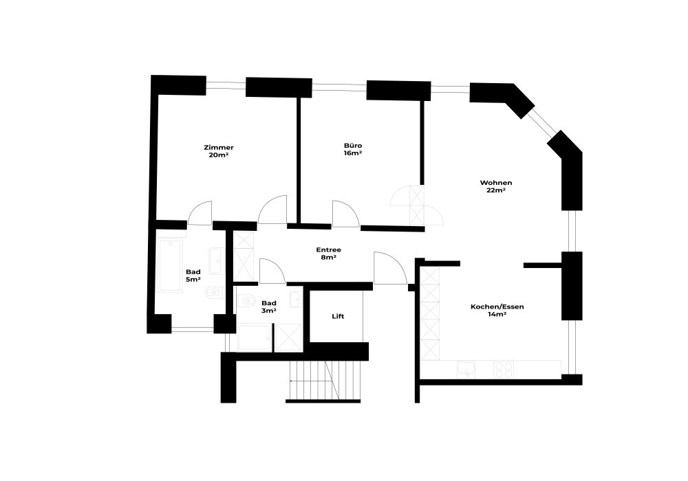 Grundriss Zentrale gemütliche 3.5 Zimmer Altbauwohnung in Zürich