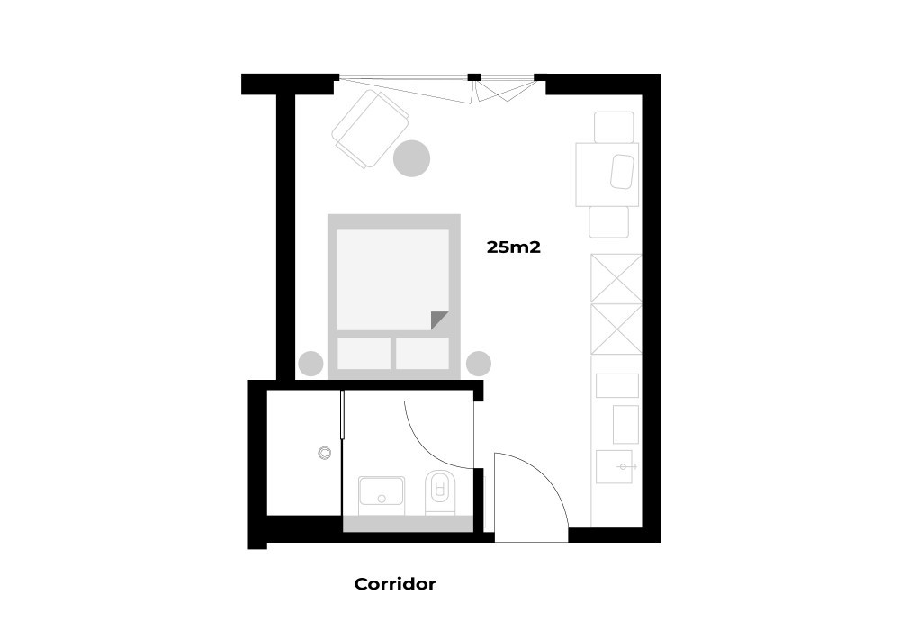 Grundriss NEU - 1.5 Zimmerwohnung - praktisches Studio mit Sicht ins Grüne