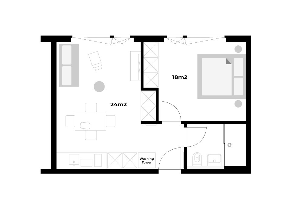 Grundriss NEU - 2.5 Zimmerwohnung - modernster Ausbaustandard mit separatem Schlafzimmer