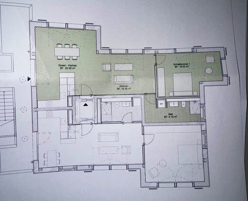 Grundriss Moderne möblierte 2.5-Zimmer-Wohnung mit Balkon in Zürich-Altstetten