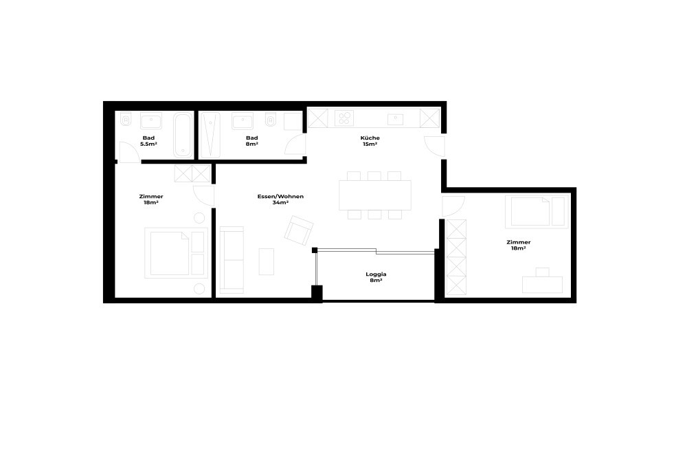 Grundriss Möbliertes Wohnen mit Weitblick – Exklusive 3.5-Zimmer-Wohnung in Luzern