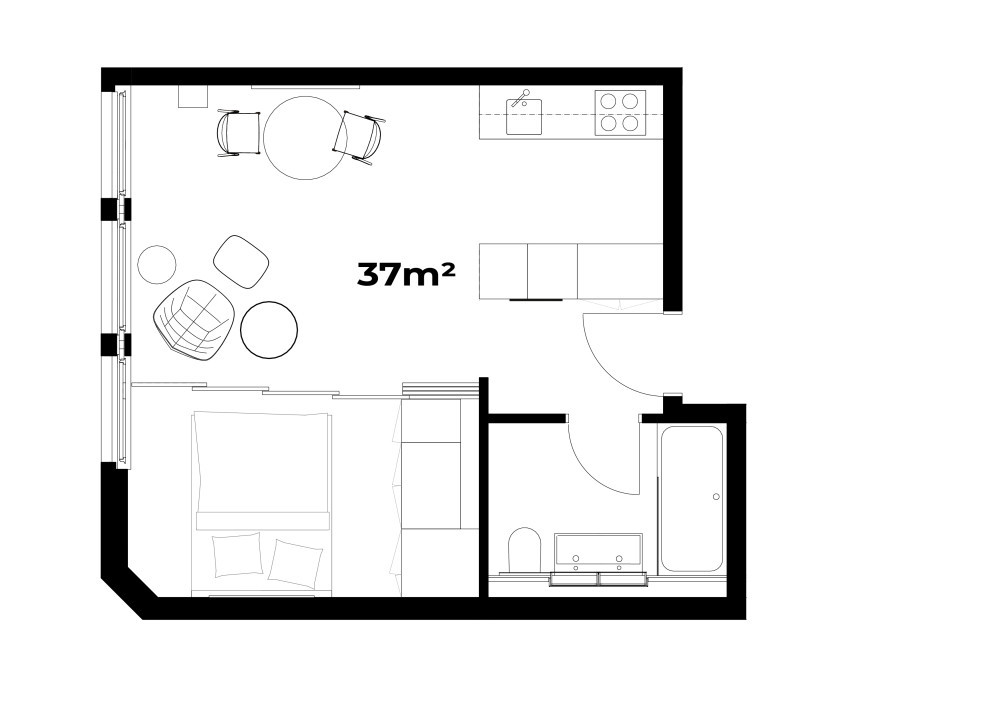 Grundriss 4min zum HB - möblierte 2.5 Zimmerwohnung