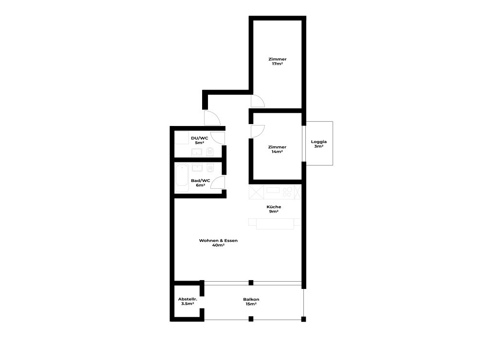 Grundriss Möblierte 3.5 Zimmer Wohnung in Kriens mit Balkon & Bergsicht