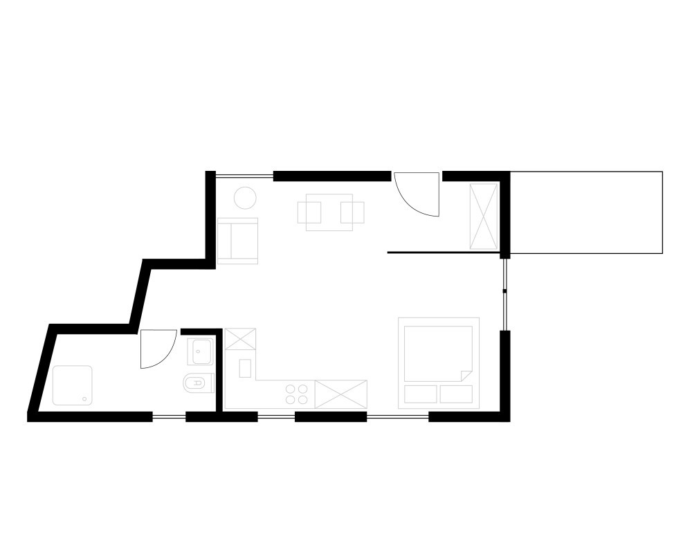 Grundriss 2min zum HB - möblierte 1.5 Zimmerwohnung mit privater Terrasse
